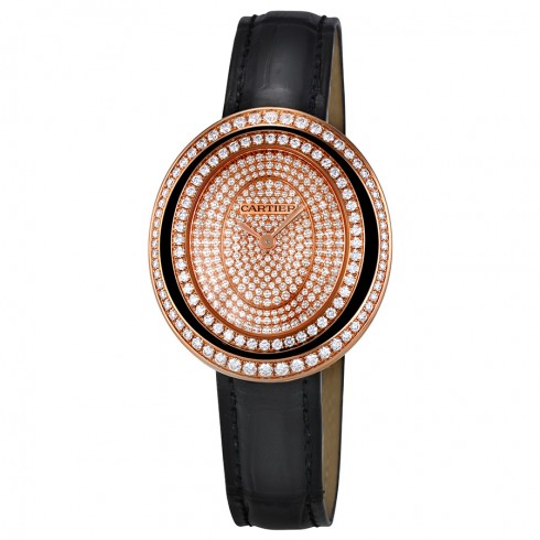 The fancy copy Cartier Hypnose WJHY0010 watches have diamond-paved dials.