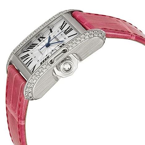 The luxury copy Cartier Tank Anglaise WT100018 watches are made from 18k white gold and decorated with diamonds.